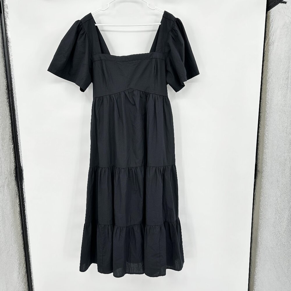 NWOT Abercrombie & Fitch Black Square Neck Babydoll Smocked Maxi Dress XL Tiered